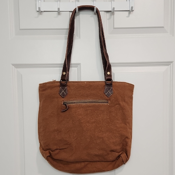 Myra Bag Brown and Blue Western Tote - Picture 2 of 6